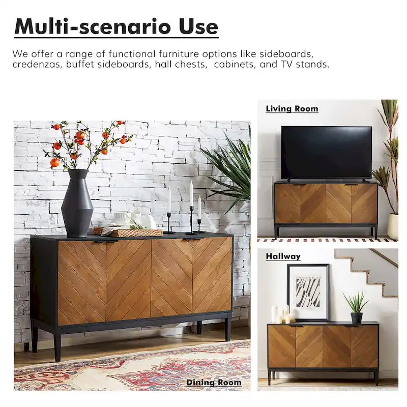 Mobile TV Senin Modern Herringbone con Ripiani Regolabili - 55 pollici