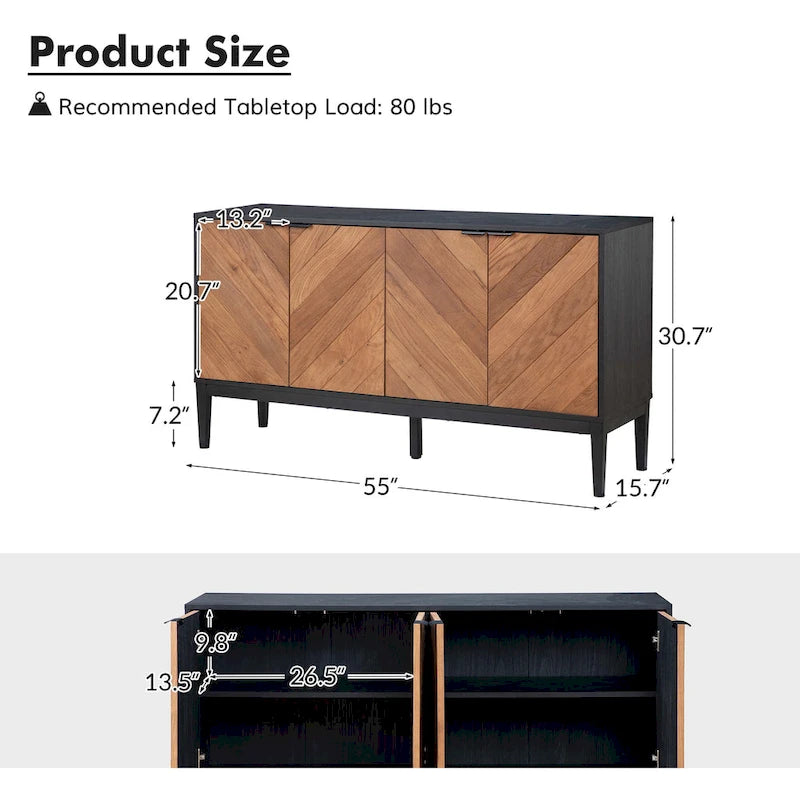Mobile TV Senin Modern Herringbone con Ripiani Regolabili - 55 pollici
