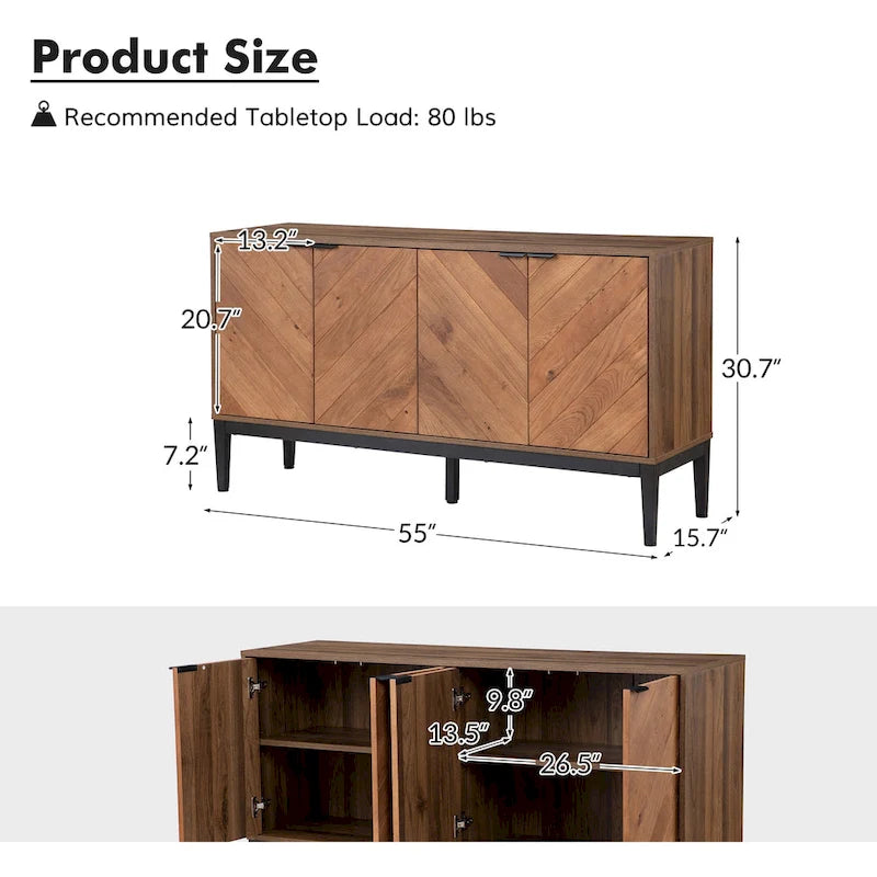 Mobile TV Senin Modern Herringbone con Ripiani Regolabili - 55 pollici