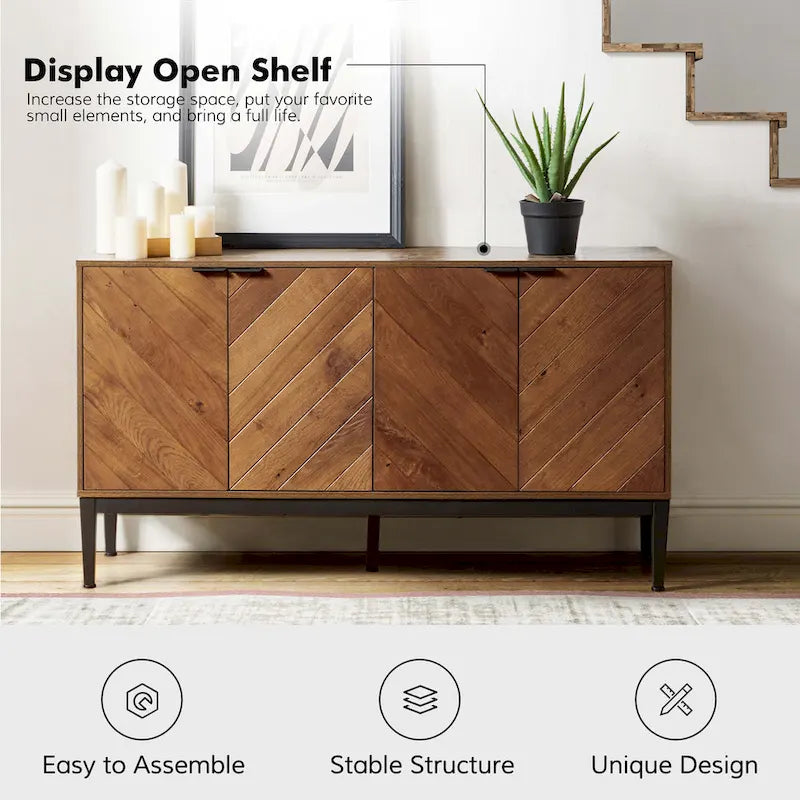 Mobile TV Senin Modern Herringbone con Ripiani Regolabili - 55 pollici