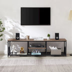 Mobile TV Industriale per Centro di Intrattenimento, Tavolino Consolle Multimediale con Contenitore e Scaffale a Rete per Soggiorno/Camera da Letto, Marrone