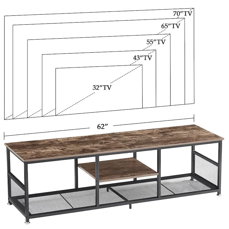 Mobile TV Industriale per Centro di Intrattenimento, Tavolino Consolle Multimediale con Contenitore e Scaffale a Rete per Soggiorno/Camera da Letto, Marrone
