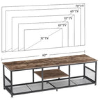 Mobile TV Industriale per Centro di Intrattenimento, Tavolino Consolle Multimediale con Contenitore e Scaffale a Rete per Soggiorno/Camera da Letto, Marrone