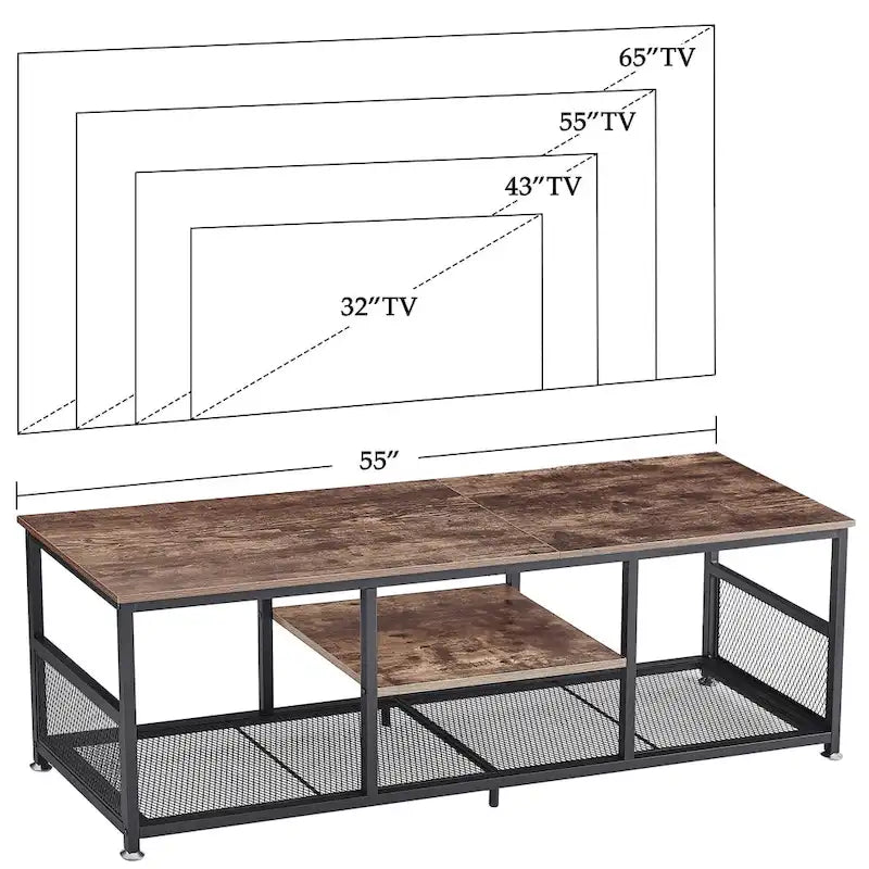 Mobile TV Industriale per Centro di Intrattenimento, Tavolino Consolle Multimediale con Contenitore e Scaffale a Rete per Soggiorno/Camera da Letto, Marrone