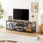 Mobile TV Industriale per Centro di Intrattenimento, Tavolino Consolle Multimediale con Contenitore e Scaffale a Rete per Soggiorno/Camera da Letto, Marrone