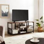 Mobile TV Industriale per Centro di Intrattenimento, Tavolino Consolle Multimediale con Contenitore e Scaffale a Rete per Soggiorno/Camera da Letto, Marrone
