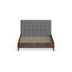 Letto a piattaforma Harjavalta in legno di noce con rivestimento grigio, stile Mid-century