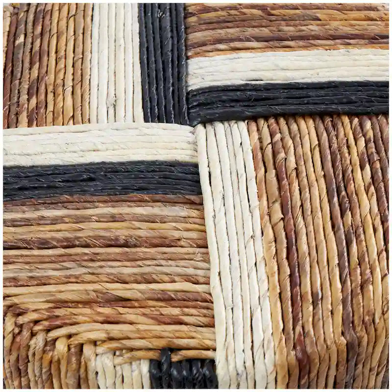 Tavolino d'appoggio Lineare Artigianale in Foglie di Banano con Strisce Colorate Marrone