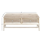 Panca Contenitore a 2 Cassetti Rivestita in Tessuto di Lino con Seduta Capitonnè e Maniglie ad Anello - Beige