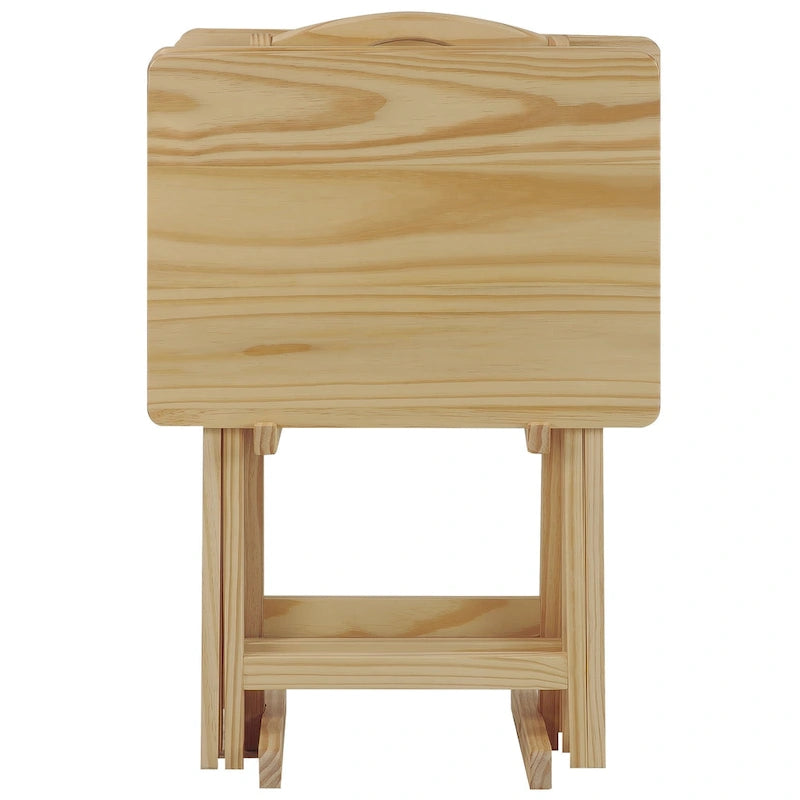 Tavolino vassoio tradizionale Laflin in legno massello, 5 pezzi