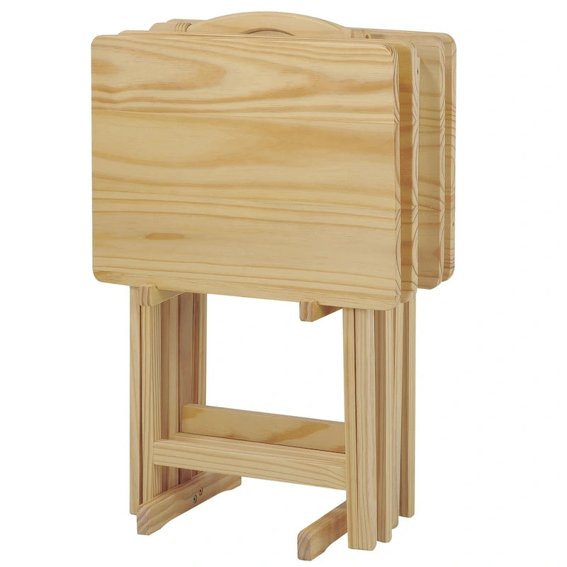 Tavolino vassoio tradizionale Laflin in legno massello, 5 pezzi