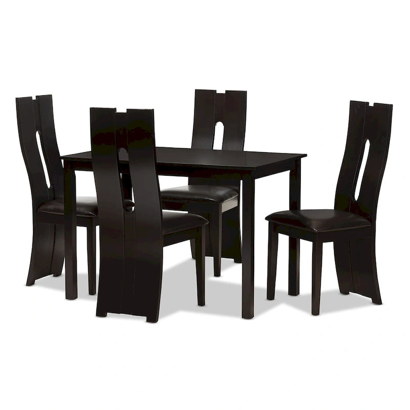 Set da pranzo contemporaneo in similpelle marrone, 5 pezzi