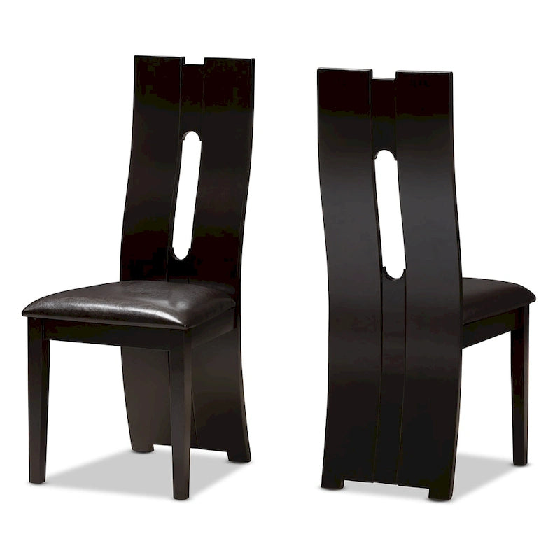 Set da pranzo contemporaneo in similpelle marrone, 5 pezzi