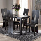 Set da pranzo contemporaneo in similpelle marrone, 5 pezzi