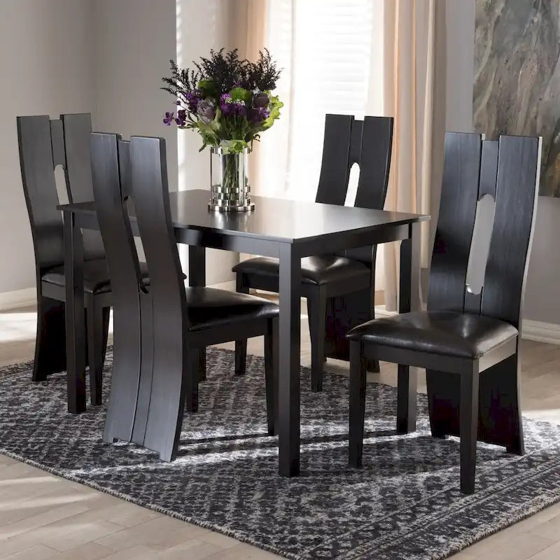 Set da pranzo contemporaneo in similpelle marrone, 5 pezzi