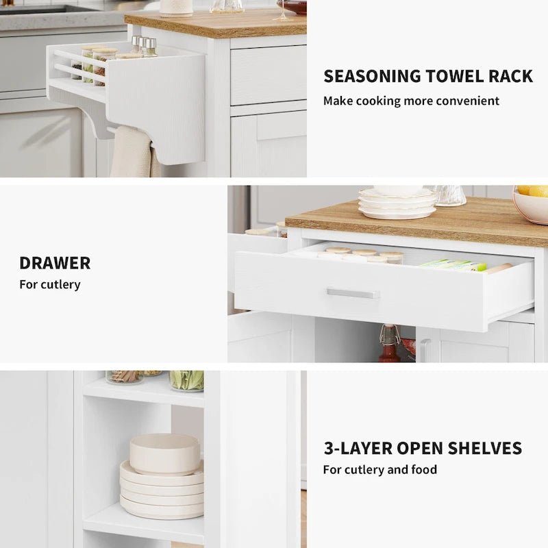 Carrello da cucina con isola, mobiletto su ruote