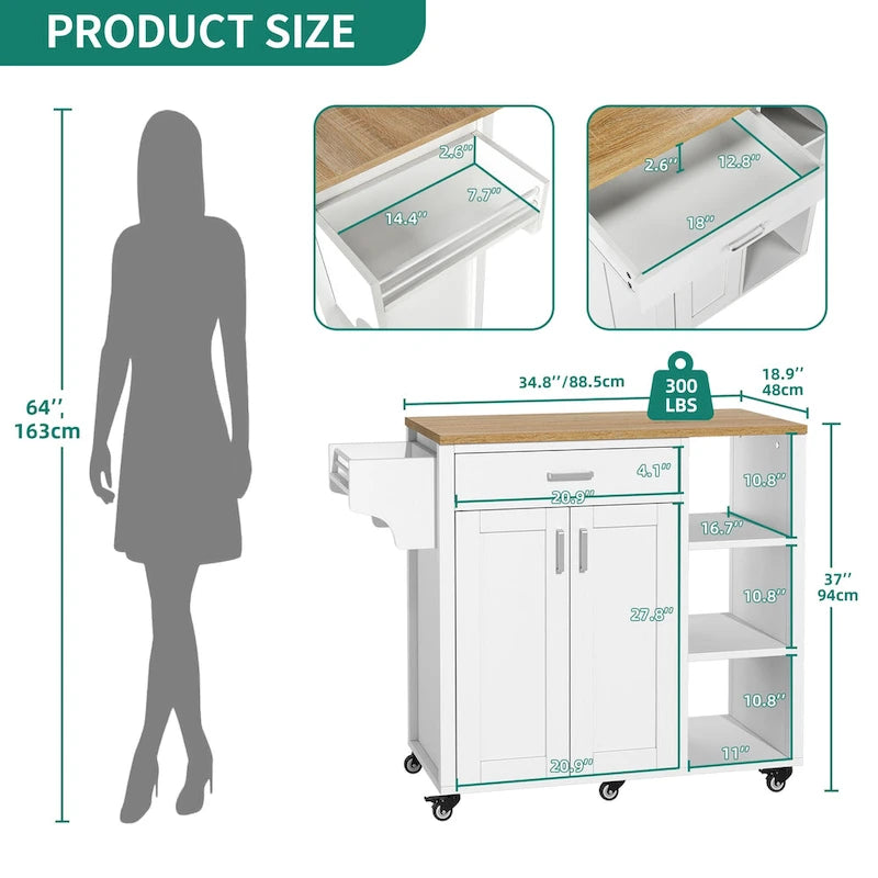 Carrello da cucina con isola, mobiletto su ruote