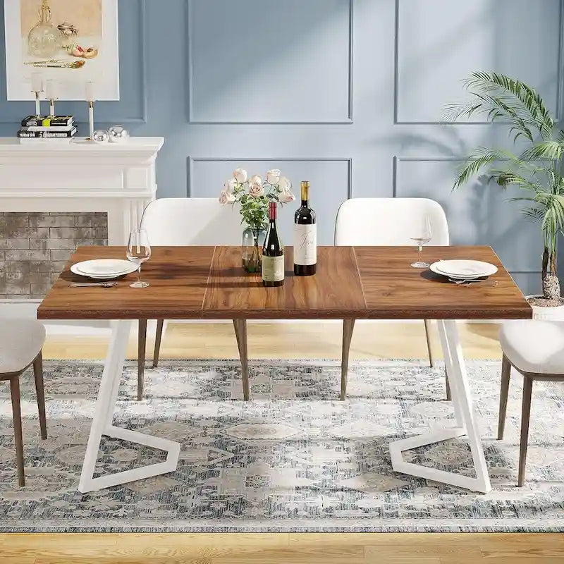 Tavolo da Pranzo Moderno da 55 Pollici, Tavolo Rettangolare per 6 Persone