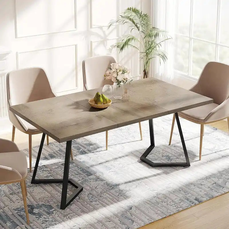 Tavolo da Pranzo Moderno da 55 Pollici, Tavolo Rettangolare per 6 Persone