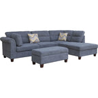 Divano sezionale in tessuto Diego 103.5 con chaise longue a destra, pouf contenitore e 2 cuscini decorativi