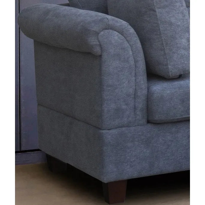 Divano sezionale in tessuto Diego 103.5 con chaise longue a destra, pouf contenitore e 2 cuscini decorativi
