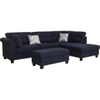 Divano sezionale in tessuto Diego 103.5 con chaise longue a destra, pouf contenitore e 2 cuscini decorativi