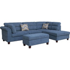 Divano sezionale in tessuto Diego 103.5 con chaise longue a destra, pouf contenitore e 2 cuscini decorativi