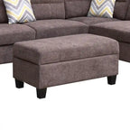 Divano sezionale in tessuto Diego 103.5 con chaise longue a destra, pouf contenitore e 2 cuscini decorativi