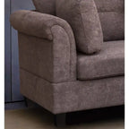 Divano sezionale in tessuto Diego 103.5 con chaise longue a destra, pouf contenitore e 2 cuscini decorativi
