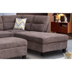 Divano sezionale in tessuto Diego 103.5 con chaise longue a destra, pouf contenitore e 2 cuscini decorativi