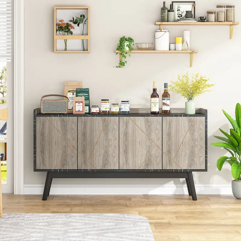 Credenza da 55 pollici, mobile da cucina, credenza da bar con contenitore e ante per sala da pranzo, soggiorno, ingresso