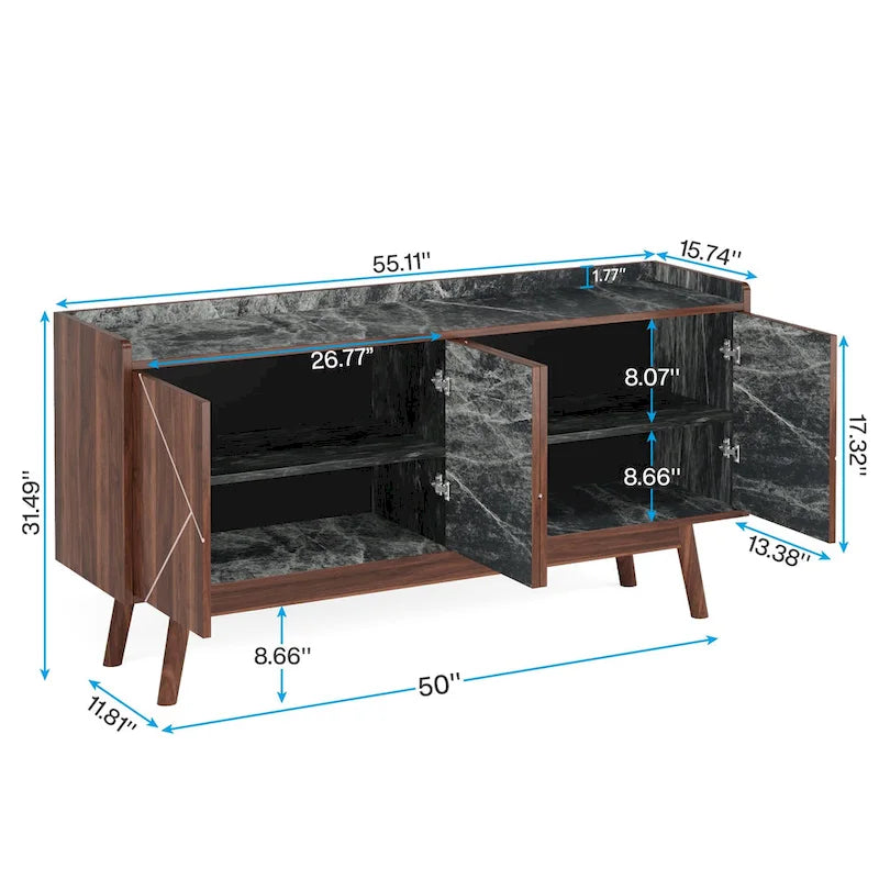 Credenza da 55 pollici, mobile da cucina, credenza da bar con contenitore e ante per sala da pranzo, soggiorno, ingresso