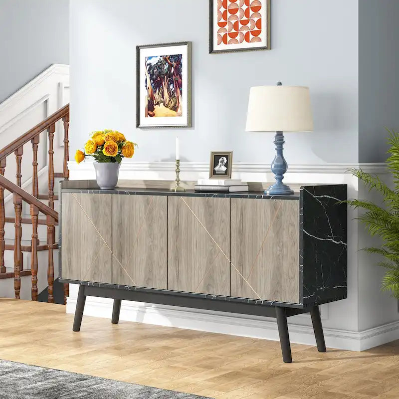 Credenza da 55 pollici, mobile da cucina, credenza da bar con contenitore e ante per sala da pranzo, soggiorno, ingresso
