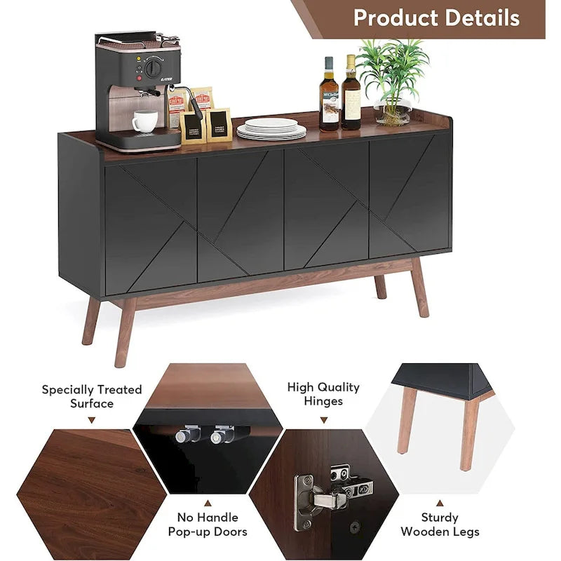 Credenza da 55 pollici, mobile da cucina, credenza da bar con contenitore e ante per sala da pranzo, soggiorno, ingresso