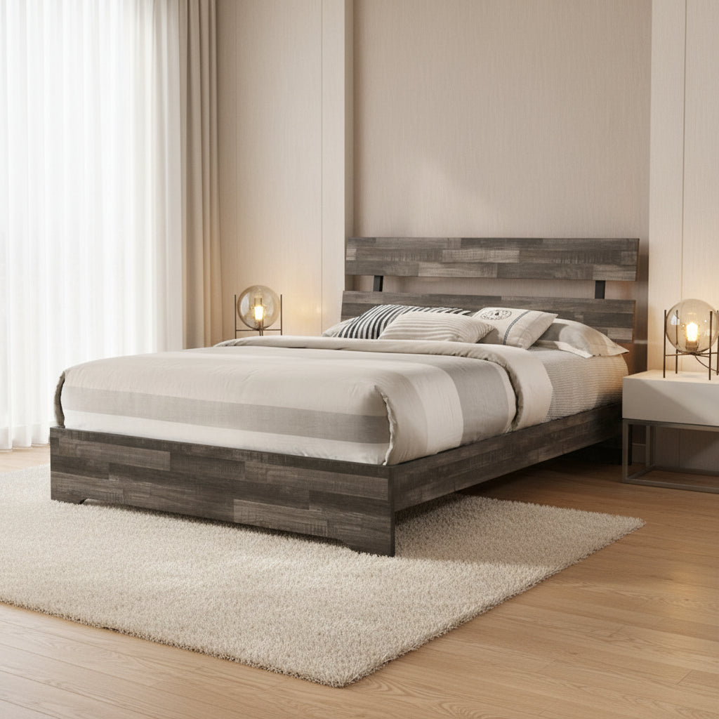 Camera da letto Annis 4 pezzi con piattaforma rustica marrone