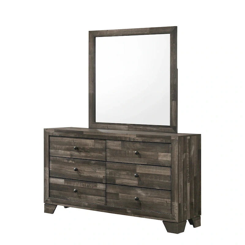 Camera da letto Annis 4 pezzi con piattaforma rustica marrone