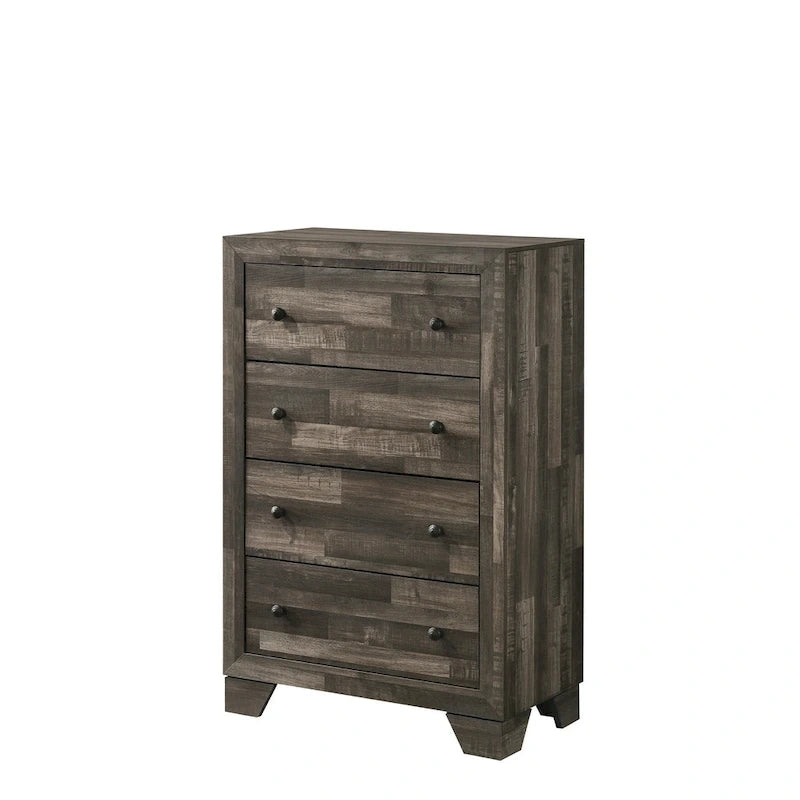 Camera da letto Annis 4 pezzi con piattaforma rustica marrone
