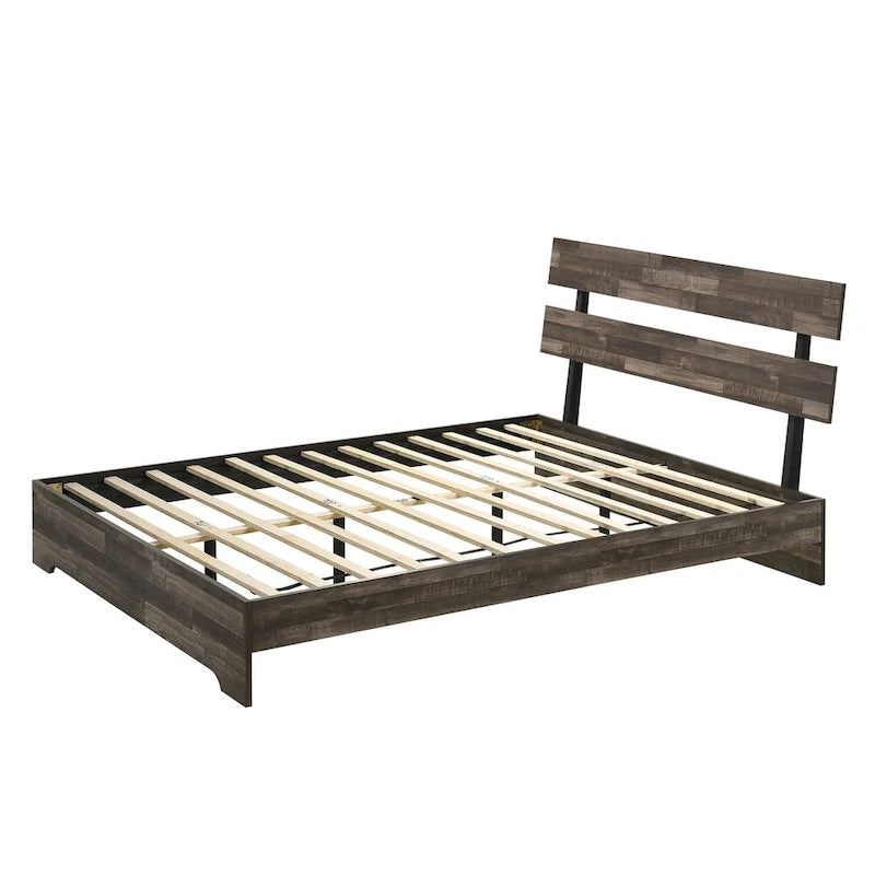 Camera da letto Annis 4 pezzi con piattaforma rustica marrone