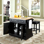 Isola da cucina Oxford con piano in legno massello e finitura nera con sgabelli - 47,75 L x 23 P x 35,75 A