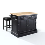 Isola da cucina Oxford con piano in legno massello e finitura nera con sgabelli - 47,75 L x 23 P x 35,75 A
