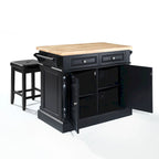 Isola da cucina Oxford con piano in legno massello e finitura nera con sgabelli - 47,75 L x 23 P x 35,75 A