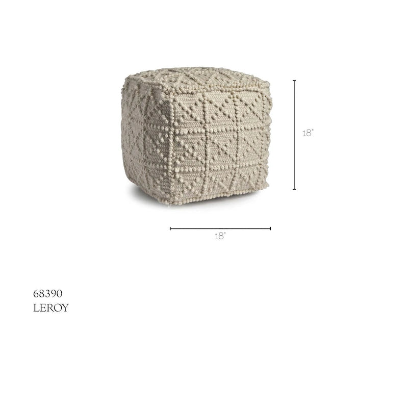 Pouf Leroy Square in lana color crema con lavorazione pop-corn
