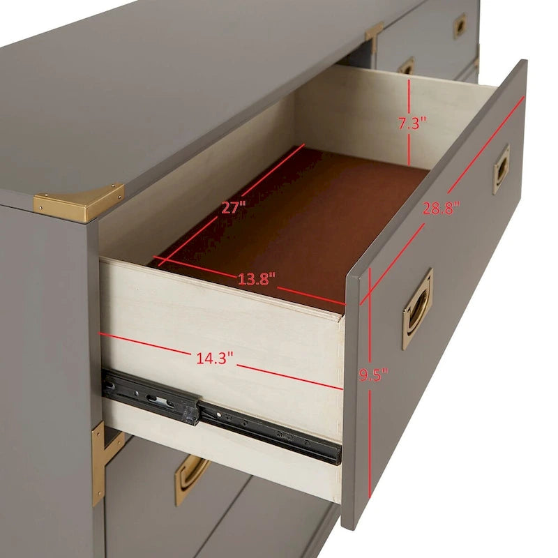 Cassettiera Kedric con 6 cassetti e dettagli dorati