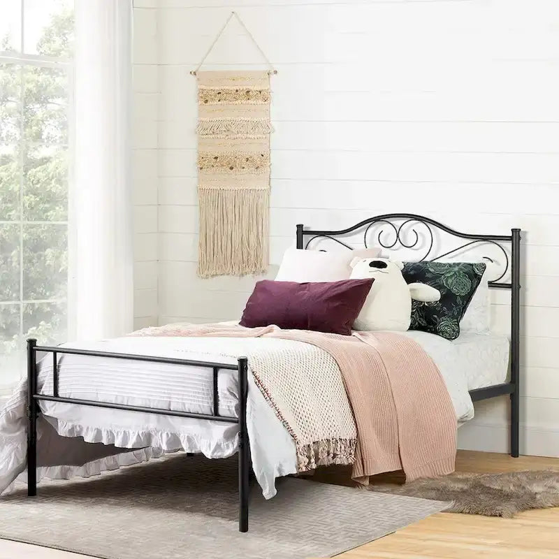 Camera da letto 3 pezzi con letto a piattaforma nero e 2 comodini