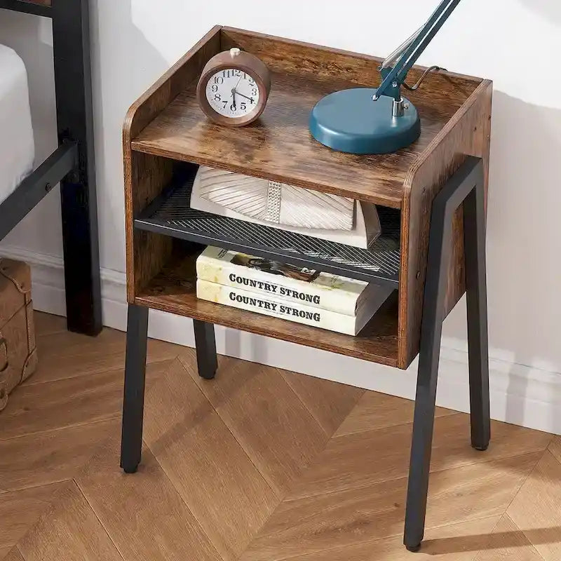Camera da letto 3 pezzi con letto a piattaforma nero e 2 comodini