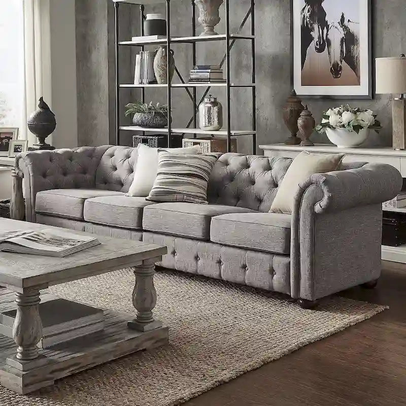Divano Chesterfield Knightsbridge grigio chiaro extra lungo