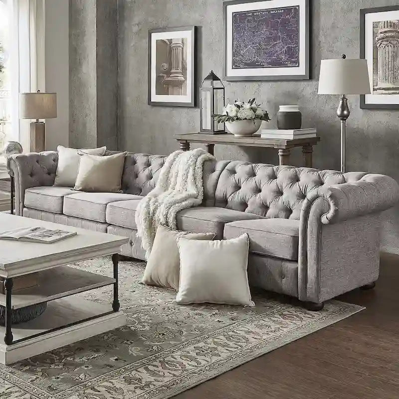 Divano Chesterfield Knightsbridge grigio chiaro extra lungo