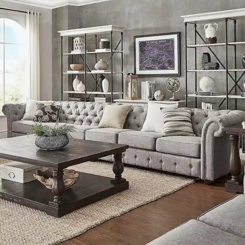 Divano Chesterfield Knightsbridge grigio chiaro extra lungo