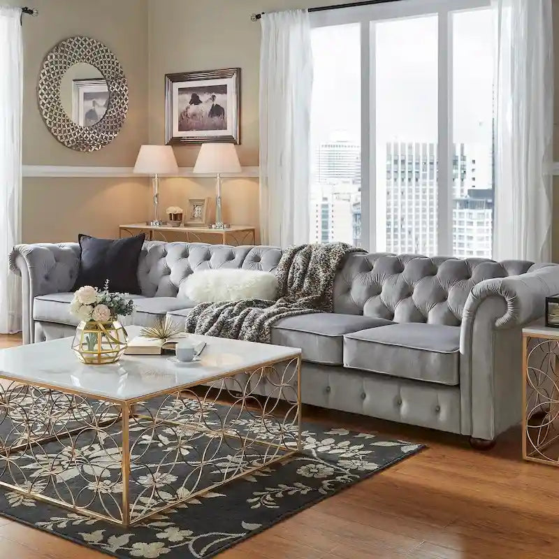 Divano Chesterfield Knightsbridge grigio chiaro extra lungo