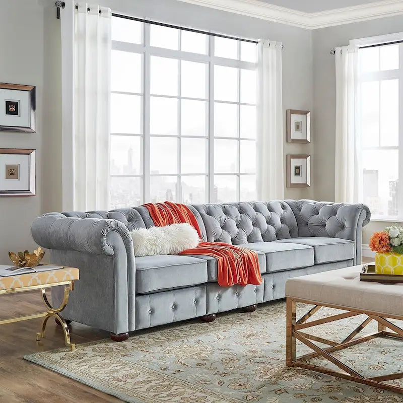 Divano Chesterfield Knightsbridge grigio chiaro extra lungo